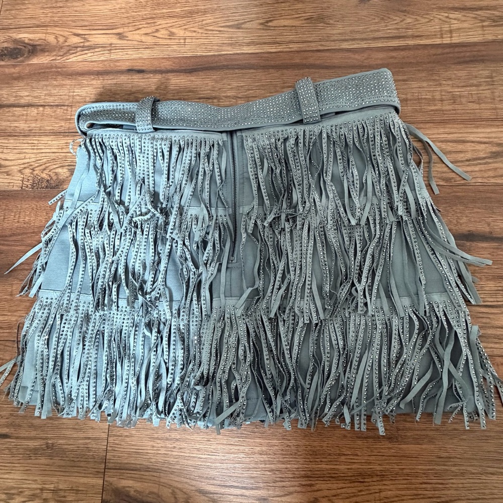 Nylon Apparel Fringe Skirt with Rhinestones Slate Blue Coastal Cowgirl Festival - Picture 7 of 9